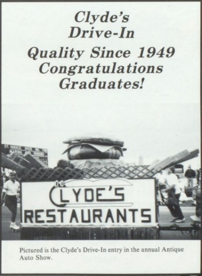 Clydes Drive-In - 1991 St Ignace Yearbook Ad (newer photo)